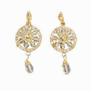 🦜 Elegant Gold with Rhinestone Dangle Clip On Earrings